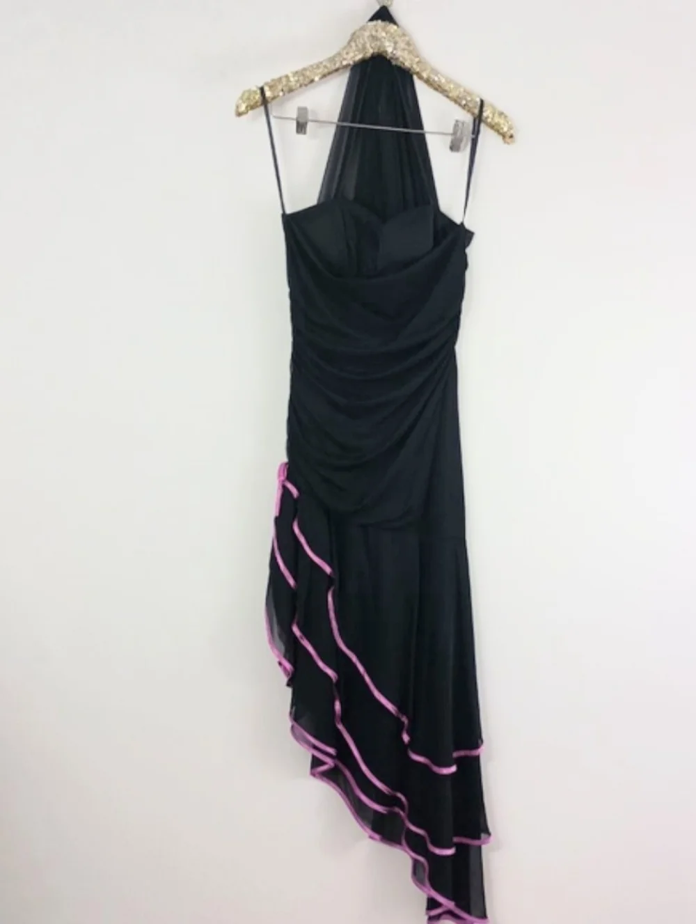Vintage Y2K 2000s Blondie Nites Juniors Black Halter Prom Dress Ruffles - Picture 5 of 9